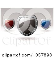 Poster, Art Print Of 3d Red Gray And Blue Shield Signs With Copyspace