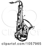 Black And White Woodcut Styled Saxophone