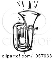 Black And White Woodcut Styled Tuba