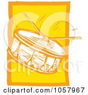 Poster, Art Print Of Yellow Woodcut Styled Drum And Sticks