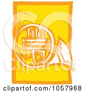 Royalty Free Vector Clip Art Illustration Of A Yellow Woodcut Styled French Horn by xunantunich
