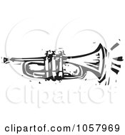 Royalty Free Vector Clip Art Illustration Of A Black And White Woodcut Styled Trumpet by xunantunich