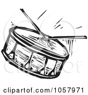 Royalty Free Vector Clip Art Illustration Of A Black And White Woodcut Styled Drum And Sticks by xunantunich #COLLC1057971-0119