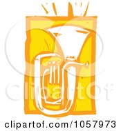 Poster, Art Print Of Yellow Woodcut Styled Tuba