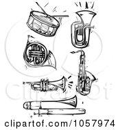 Poster, Art Print Of Digital Collage Of Black And White Woodcut Styled Instruments