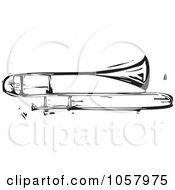 Royalty Free Vector Clip Art Illustration Of A Black And White Woodcut Styled Trombone