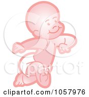 Poster, Art Print Of Pink Baby Running In A Diaper