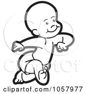Royalty Free Vector Clip Art Illustration Of An Outlined Baby Running In A Diaper by Lal Perera #COLLC1057977-0106