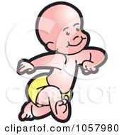 Royalty Free Vector Clip Art Illustration Of A Baby Running In A Diaper by Lal Perera