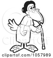 Royalty Free Vector Clip Art Illustration Of An Outlined Old Granny Crow Using A Cane by Lal Perera
