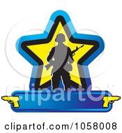 Poster, Art Print Of Silhouetted Soldier With A Weapon Over A Star And Banner