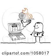 Poster, Art Print Of Laptop Man Holding Mechanical Items Out To A Stick Man