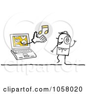 Poster, Art Print Of Laptop Man Holding Music Out To A Stick Man