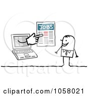 Laptop Man Holding Job Listings Out To A Stick Man