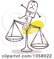 Royalty Free Vector Clip Art Illustration Of A Stick Businessman Standing On An Unbalanced Scale