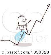 Royalty Free Vector Clip Art Illustration Of A Stick Businessman Walking On A Growth Arrow