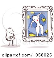 Royalty Free Vector Clip Art Illustration Of A Stick Man Viewing Icarus In An Art Gallery by NL shop