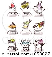 Royalty Free Vector Clip Art Illustration Of A Digital Collage Of Stick Women Wearing Different Accessories by NL shop