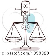Poster, Art Print Of Stick Businessman Standing On A Balanced Scale