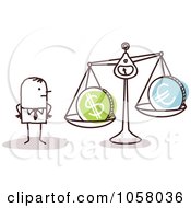 Royalty Free Vector Clip Art Illustration Of A Stick Businessman Weighing Currencies