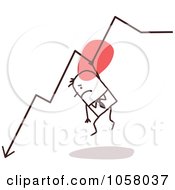 Poster, Art Print Of Stick Businessman Hanging Onto A Decrease Arrow