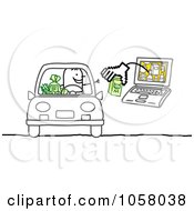 Poster, Art Print Of Laptop Man Handing Cash To A Stick Man In A Car