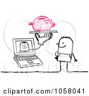 Poster, Art Print Of Laptop Man Holding A Piggy Bank Out To A Stick Man