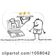 Royalty Free Vector Clip Art Illustration Of A Laptop Man Holding A Platter Out To A Stick Man