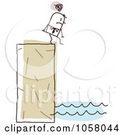 Depressed Stick Businessman Walking Off Of A Cliff