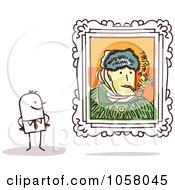 Poster, Art Print Of Stick Man Viewing A Van Gogh Self Portrait In An Art Gallery