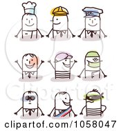 Royalty Free Vector Clip Art Illustration Of A Digital Collage Of Stick Men With Hats by NL shop