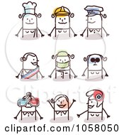 Royalty Free Vector Clip Art Illustration Of A Digital Collage Of Stick Women With Occupational Accessories by NL shop
