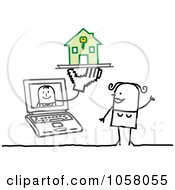 Poster, Art Print Of Laptop Man Giving A Stick Woman A House