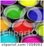 Poster, Art Print Of Background Of Colorful 3d Buckets Of Paint - 1
