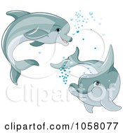 Poster, Art Print Of Two Cute Dolphins Swimming With Bubbles