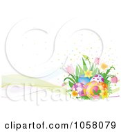 Poster, Art Print Of Easter Background Of Mesh Waves With Eggs Dots And Spring Flowers