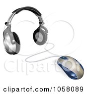 Royalty Free Vector Clip Art Illustration Of A 3d Computer Mouse Connected To Headphones