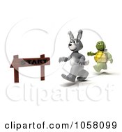 Royalty Free CGI Clip Art Illustration Of A 3d Tortoise Running Behind A Hare