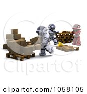Poster, Art Print Of Team Of 3d Robots Shipping Parcels