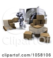 Poster, Art Print Of 3d Robots Loading Parcels In A Van