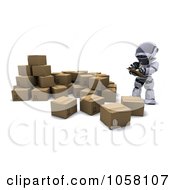 Poster, Art Print Of 3d Robot Supervising The Shipping Process