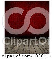 Royalty Free CGI Clip Art Illustration Of 3d Wooden Flooring And Red Wallpaper by KJ Pargeter