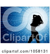 Poster, Art Print Of Sexy Silhouetted Female Dancer Over Blue Rays