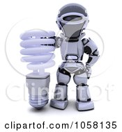 Royalty Free CGI Clip Art Illustration Of A 3d Robot With A Fluorescent Light Bulb