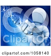 Poster, Art Print Of 3d White Character Holding A Test Tube On A Dna Background