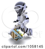 Poster, Art Print Of 3d Robot Running With An Easter Basket