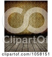 Poster, Art Print Of Grungy Wood Floor Leading To Brown Wallpaper