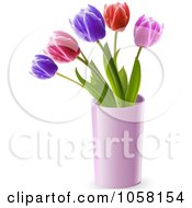 Royalty Free Vector Clip Art Illustration Of Spring Tulips In A Pink Vase by elaineitalia