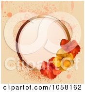 Poster, Art Print Of Gold Frame With Red And Yellow Hibiscus Flowers Over Pastel Grunge