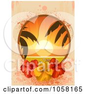 Poster, Art Print Of Tropical Sunset Frame With Red And Yellow Hibiscus Flowers Over Pastel Grunge
